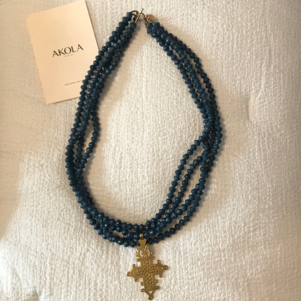 Akola Demi Necklace / Dark Teal, Gold Tone